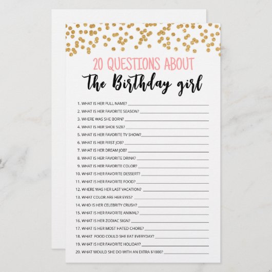 20 Vragen over het 'goudmeisje' Editable game (Voorkant / Achterkant)