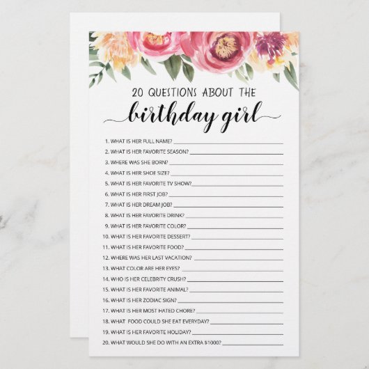 20 Vragen over het 'goudmeisje' Editable game (Voorkant / Achterkant)