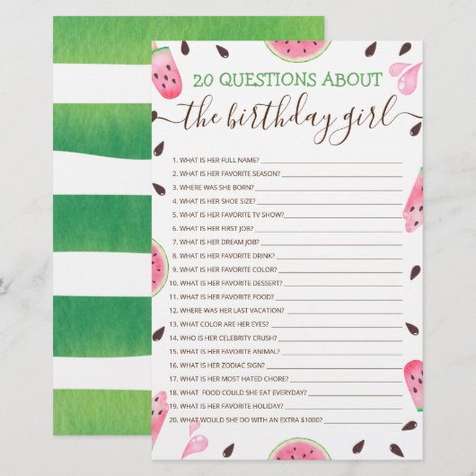 20 Vragen over het 'goudmeisje' Editable game (Voorkant / Achterkant)