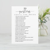 20 Vragen over het spel Bride Vrijgezellenfeest Kaart (Staand voorkant)