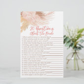 20 Vragen over het spel van het Bride Vrijgezellen Briefpapier (Staand voorkant)