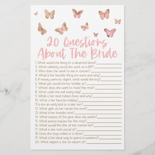 20 Vragen over het spel van het Bride Vrijgezellen Briefpapier (Voorkant)