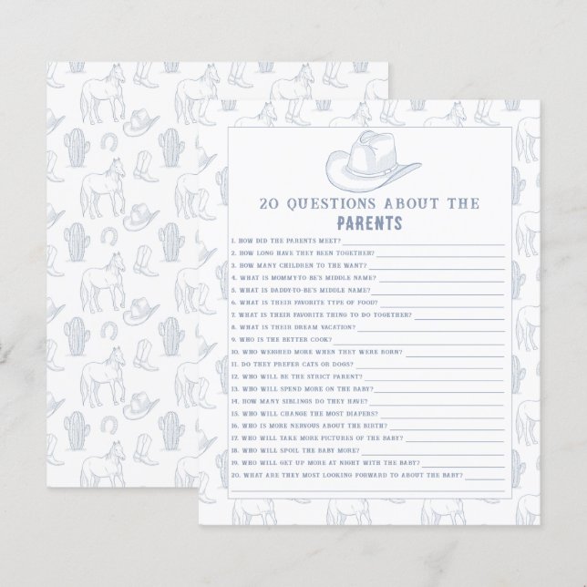 20 vragen van ouders - Cowboy baby shower (Voorkant / Achterkant)