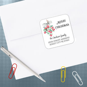 20 Waterverf Mistletoe Retouradres Kerstmis Vierkante Sticker