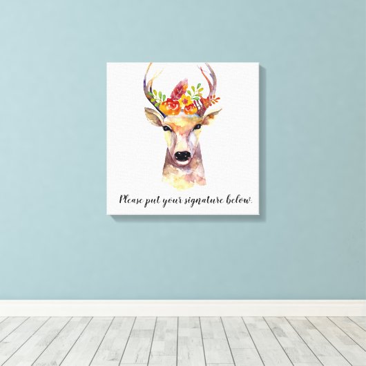 20 "x20" Signature Canvas boho hert Buck Head Brow (Insitu (Houten vloer))