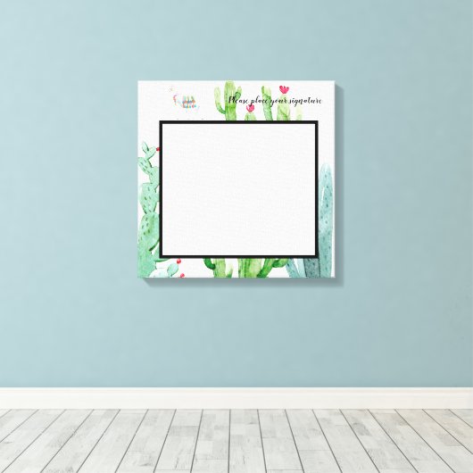 20 "x20" Signature Canvas Boho Llama Bohemian Cact (Insitu (Houten vloer))