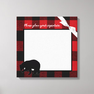 20 "x20" Signature Canvas Rode Buffel Plaid Beer Afdruk