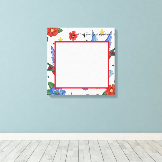 20 "x20" Signature Canvas Traditional Bird Tattoo  (Insitu (Houten vloer))