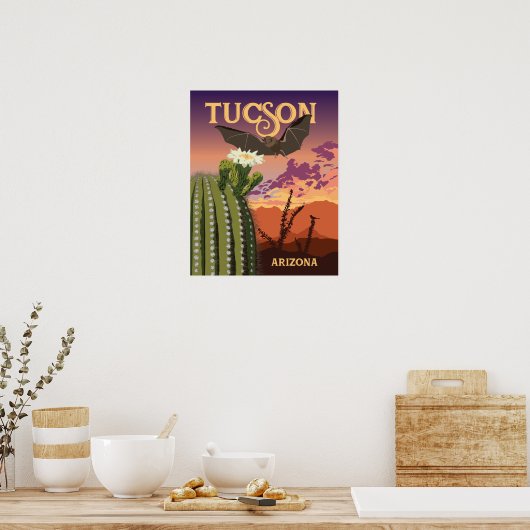 20 x 16 inch Bat en Saguaro Sunset Poster (Keuken)