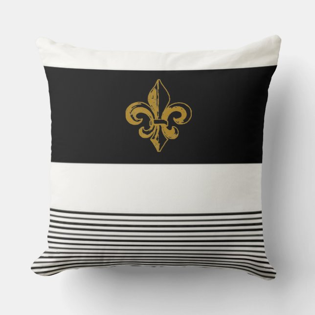20 X 20 ZWARTE EN WITTE FLEUR DE LIS PILLOW KUSSEN (Voorkant)