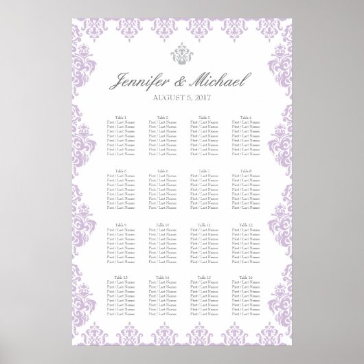 20 x 30-inch Damask Wedding Seating Chart (16 tafe Poster (Voorkant)