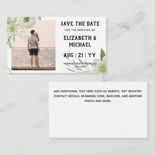 20 x BUDGET Foto Opslaan Data Witte Rozen Bloemen Notitiekaartje (Voorkant / Achterkant)