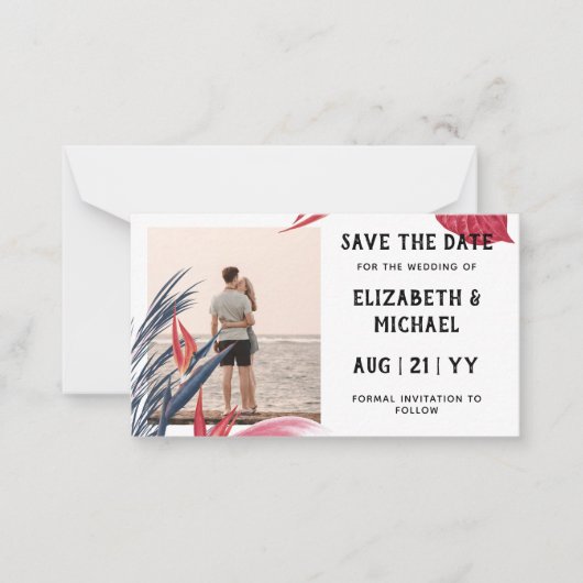 20 x BUDGET Foto Opslaan Datum Pampas Gras Tropisc Notitiekaartje (Voorkant)