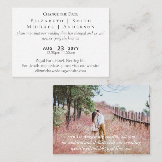 20 x FOTO Verandering van Datum Uitstel incl ENVL. Advieskaart (Voorkant / Achterkant)