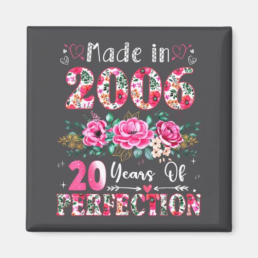 20 Year Old Made In 2006 Floral 20th Birthday Wome Magneet (Voorkant)