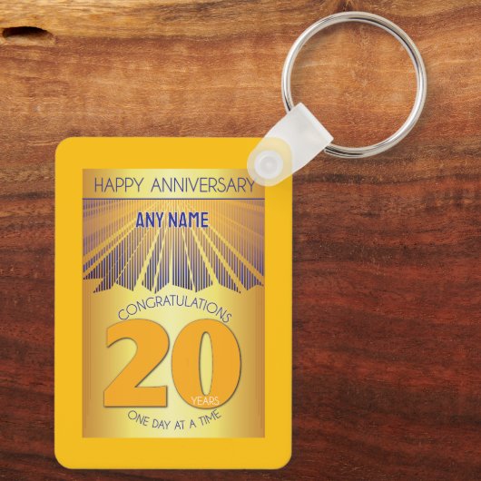 20 Year Sober Anniversary | Golden Ray 12 Step Sleutelhanger (Achterkant)