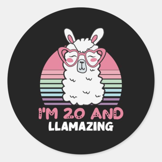 20 Years Old Bday Llamazing 20th Birthday Llama Ronde Sticker (Voorkant)