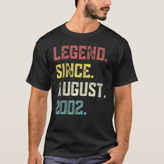 20 Years Old  Legend Since August 2002 20th Birthd T-shirt (Voorkant)