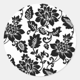20 zwart/lime groen bloemendamast envelopzegel ronde sticker