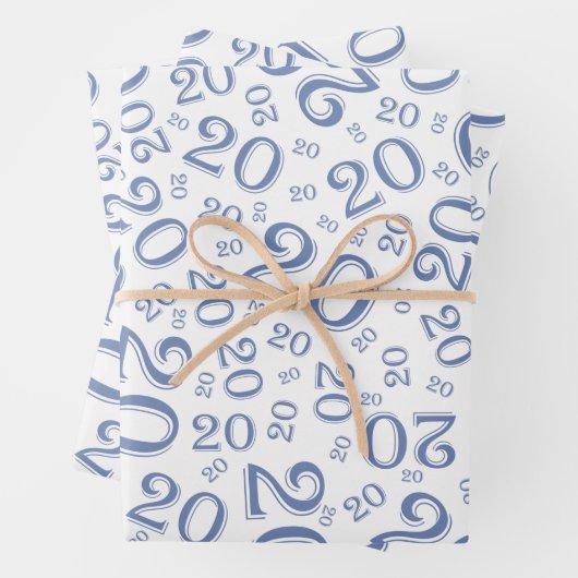 20e Birthday Blue/White Random Number Pattern 20 Inpakpapier Vel (In situ)