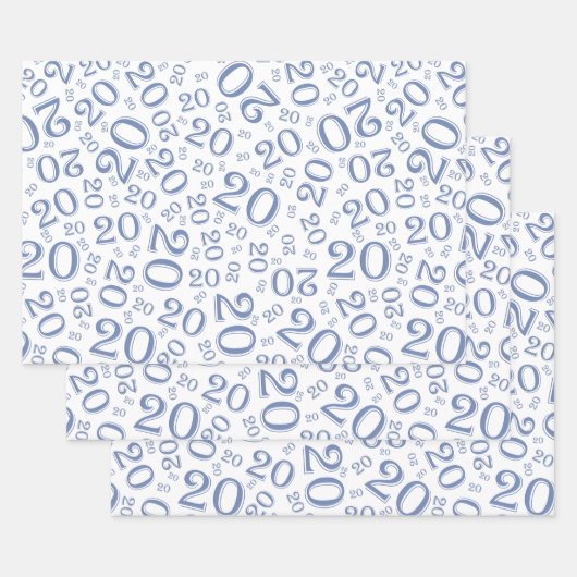 20e Birthday Blue/White Random Number Pattern 20 Inpakpapier Vel (Set)
