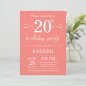 20e Birthday Invitation Coral Kaart (Staand voorkant)