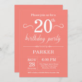 20e Birthday Invitation Coral Kaart (Voorkant / Achterkant)