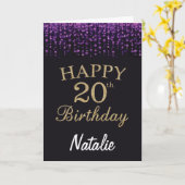 20e Birthday Paars Black en Gold Glitter Card Kaart (Gele Bloem)