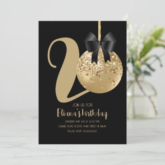 20e Birthday Party Cake Pop Black Kaart (Staand voorkant)