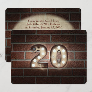 20e Birthday Party-marquee licht op baksteen Kaart