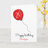 20e Birthday red ballon Kaart (Gele Bloem)