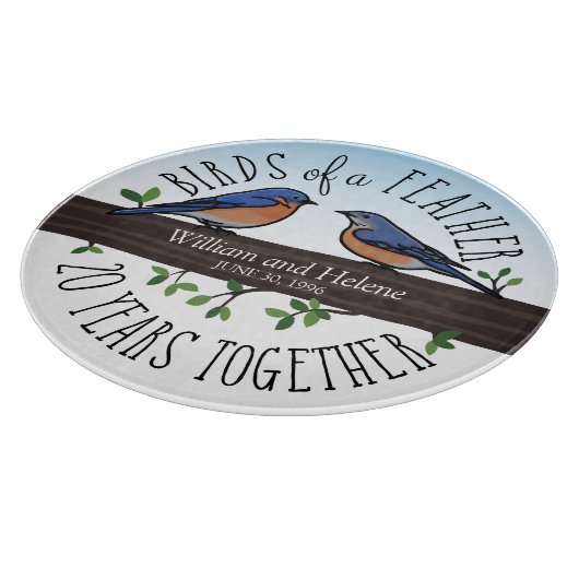 20e bruiloft Jubileum, Bluebirds of a Feather Snijplank (Hoek)