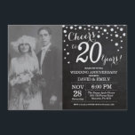 20e bruiloft Jubileum Chalkboard Black Silver Kaart<br><div class="desc">20e Jubileum voor bruiloft met aangepaste foto. Chalkboard Black en Silver Invitation. Twintig Jubileum. Chalkboard Black en Silver Glitter Diamond Background Zilveren Confetti. Volwassen verjaardag. Vrouw of Man Man Birthday Party. Voor verdere aanpassing, te klikken gelieve de knoop "van de Aanpassing het"en ons ontwerphulpmiddel te gebruiken om deze sjabloon te...</div>