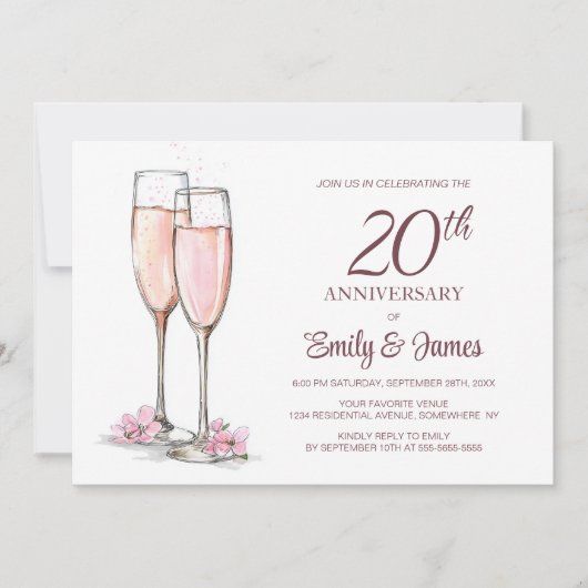 20e bruiloft Jubileum Champagne Kaart (Voorkant)