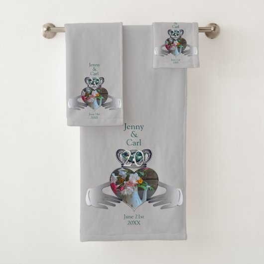 20e bruiloft Jubileum Claddaugh Foto Bad Handdoek (Insitu)