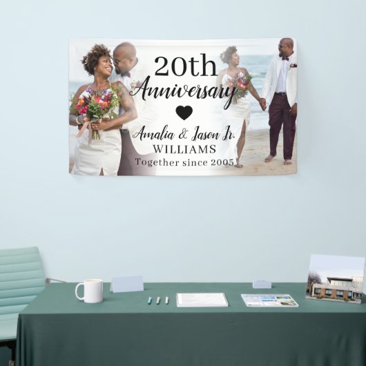 20e bruiloft Jubileum Custom 2 Photo Collage Spandoek (Beurs)