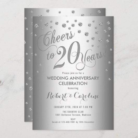 20e bruiloft Jubileum - Elegant Silver White Kaart (Voorkant / Achterkant)