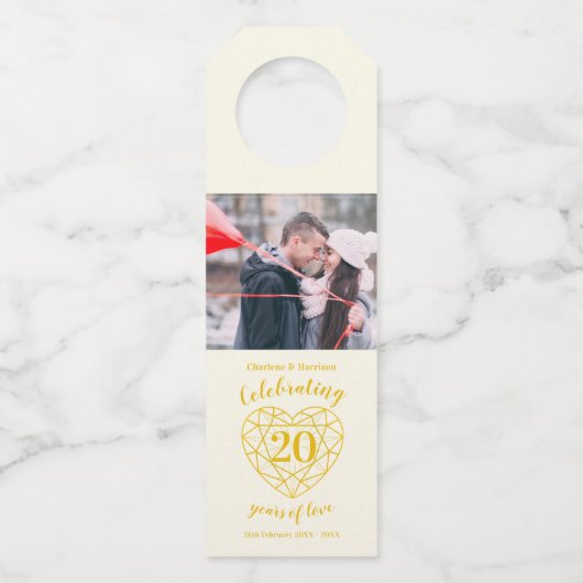 20e bruiloft Jubileum foto gemstone hart Flessenhanger (Voorkant)