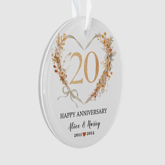 20e bruiloft Jubileum Gold Hearts Paar Foto Ornament (voorkant)