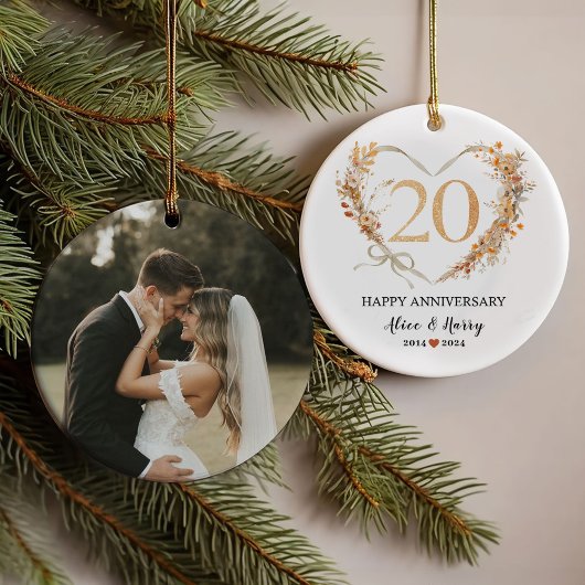 20e bruiloft Jubileum Gold Hearts Paar Foto Ornament