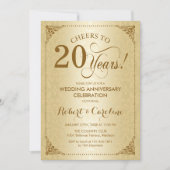 20e bruiloft Jubileum - Gouden Damask Kaart (Voorkant)