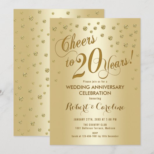 20e bruiloft Jubileum in goud Kaart (Voorkant / Achterkant)