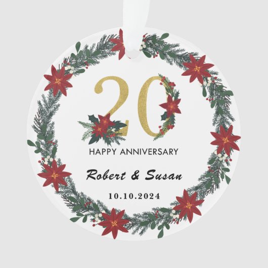 20e bruiloft Jubileum kerstcadeaus Ornament (voorkant)