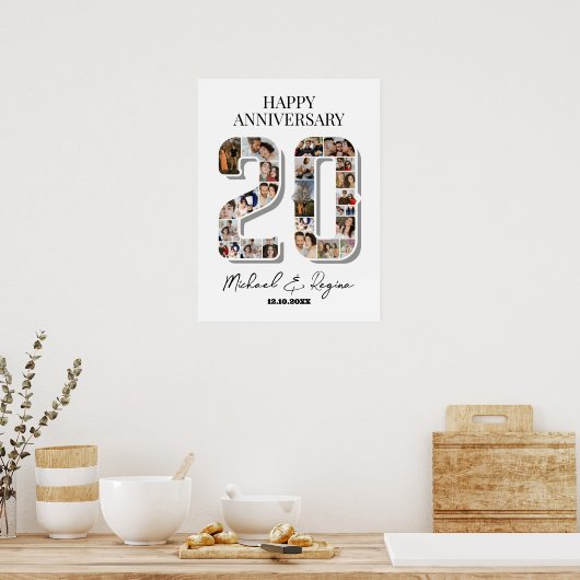 20e bruiloft Jubileum nummer 20 fotocollage Poster (Keuken)