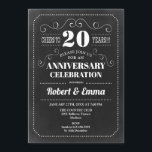 20e bruiloft Jubileum Party - schoolbord Kaart<br><div class="desc">20th Wedding Jubileum Party Invitation Eenvoudig retro-stijlontwerp met krijtbordpatroon. Zwart-wit uitnodigingskaart. Perfect voor een elegant feest! Kan worden gepersonaliseerd naar elk jaar. Stuur me een bericht als je nog meer aanpassingen nodig hebt.</div>
