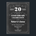 20e bruiloft Jubileum Party - schoolbord Kaart<br><div class="desc">20th Wedding Jubileum Party Invitation Eenvoudig retro-stijlontwerp met krijtbordpatroon. Zwart-wit uitnodigingskaart. Perfect voor een elegant feest! Kan worden gepersonaliseerd naar elk jaar. Stuur me een bericht als je nog meer aanpassingen nodig hebt.</div>