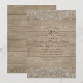 20e bruiloft Jubileum Rustic Wood Lace Kaart (Voorkant / Achterkant)