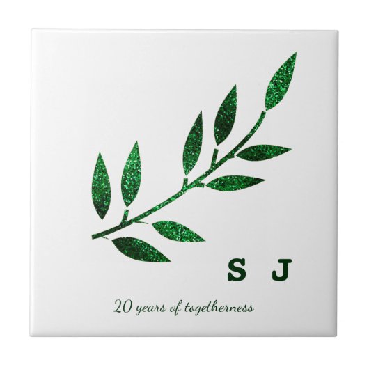 20e bruiloft Jubileum Smaragd Groen Monogram Tegeltje (Voorkant)