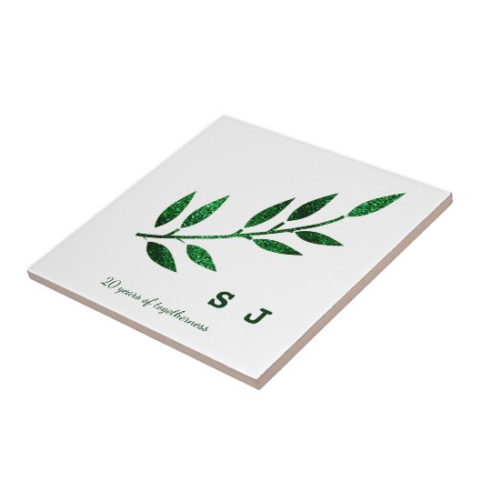 20e bruiloft Jubileum Smaragd Groen Monogram Tegeltje (Zijkant)