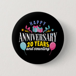 20e bruiloft Jubileum T-shirt voor koppels 20 Ye Ronde Button 5,7 Cm